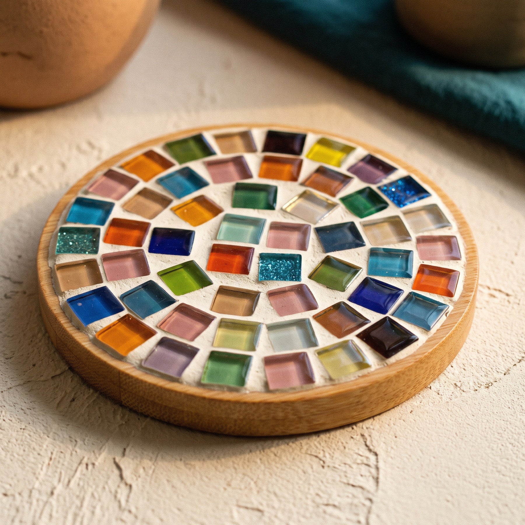 Arrange glass pieces into your own pattern
