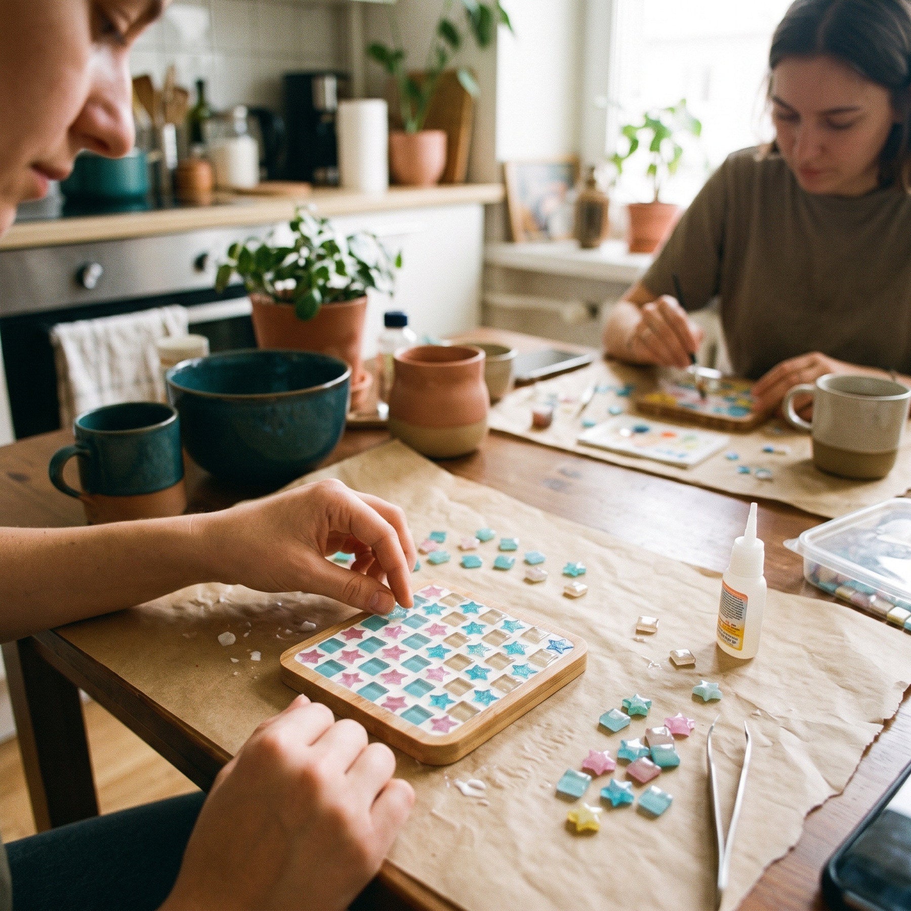 Your handmade coaster beneath an everyday mug